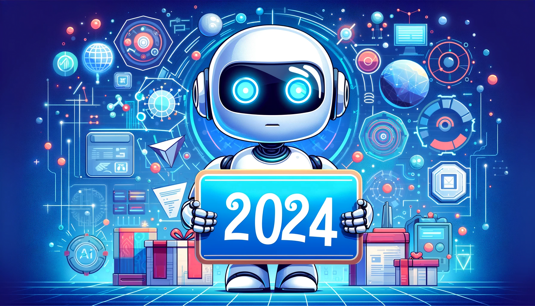 AI robot holding 2024 sign